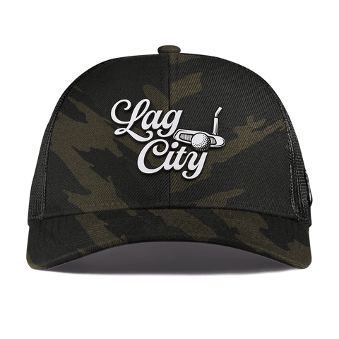 Lag City Script Curved Stretch Trucker Midnight Camo