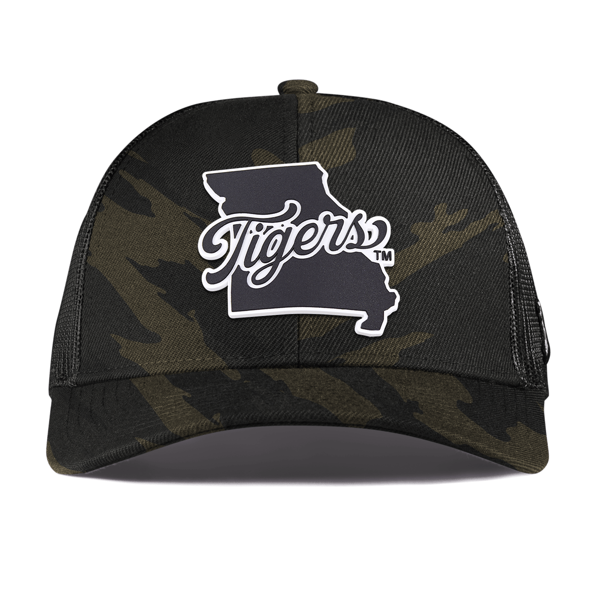 University of Missouri "Missouri Tigers State Script" Curved Stretch Trucker Midnight Camo