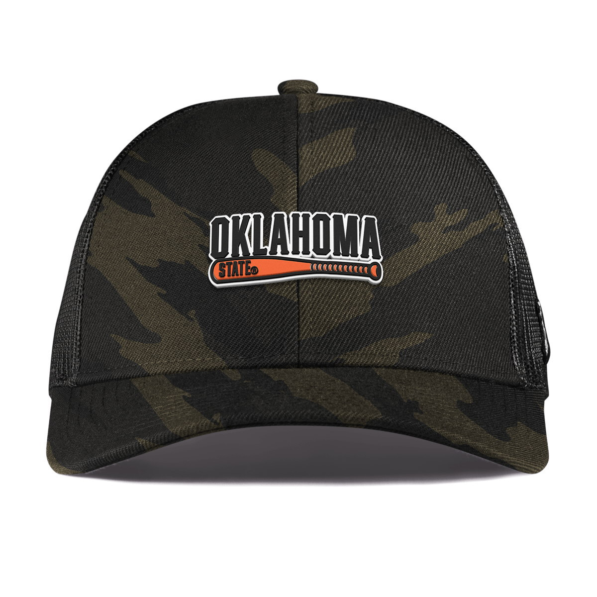 Oklahoma State University "OSU Baseball" Curved Stretch Trucker Midnight Camo