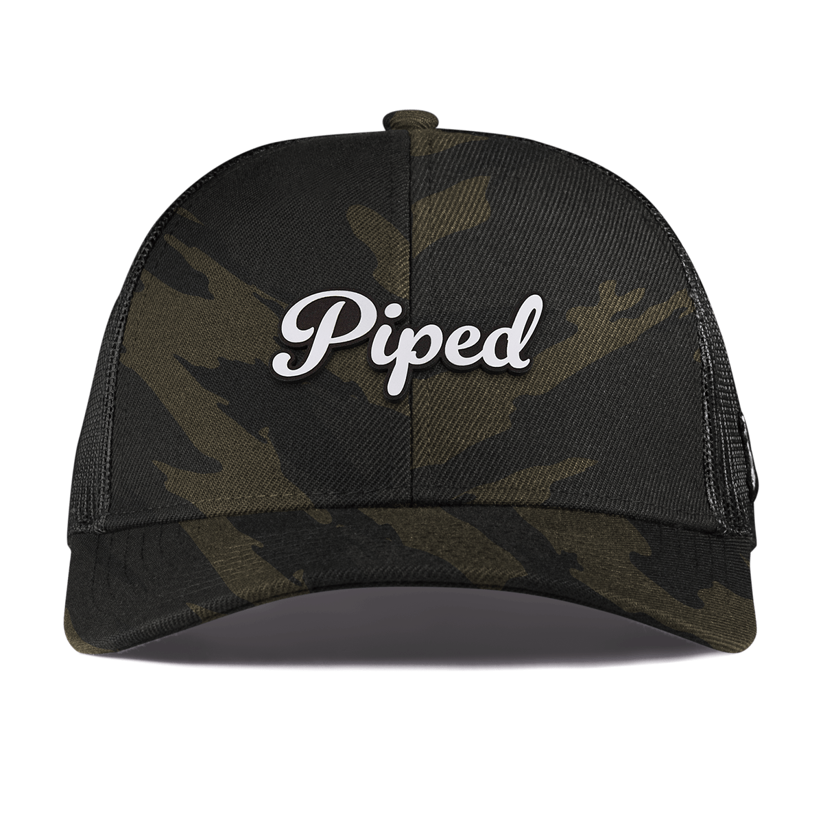 Piped Script Curved Stretch Trucker Midnight Camo