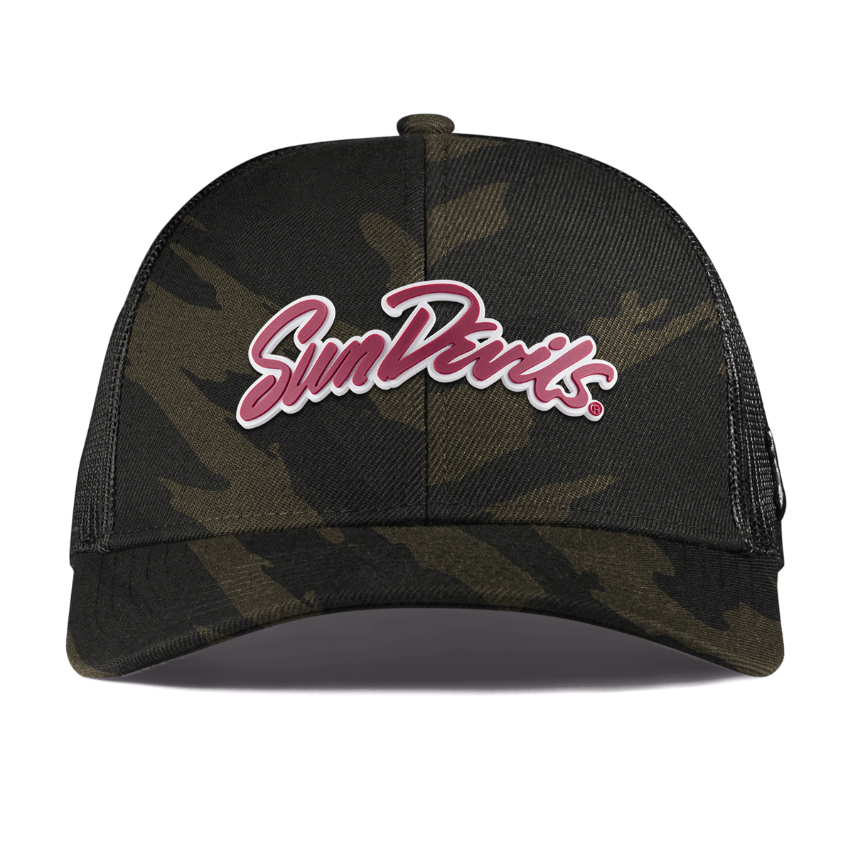 Arizona State University "Sun Devils Script" Curved Stretch Trucker Midnight Camo