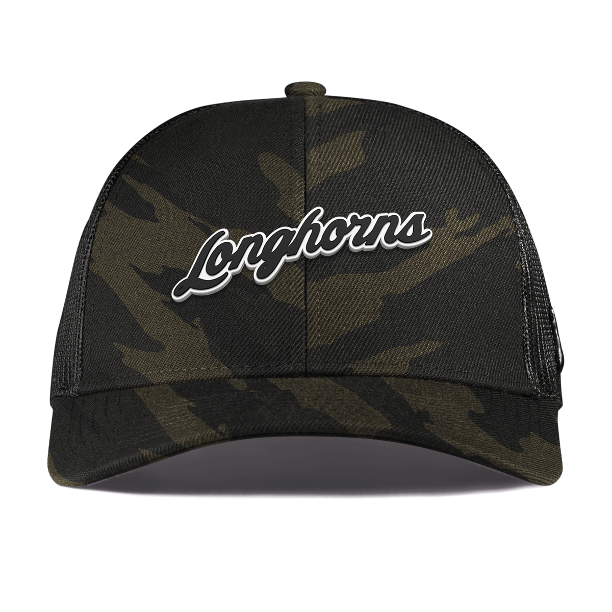 University of Texas "Vintage Texas Longhorn Script" Curved Stretch Trucker Midnight Camo