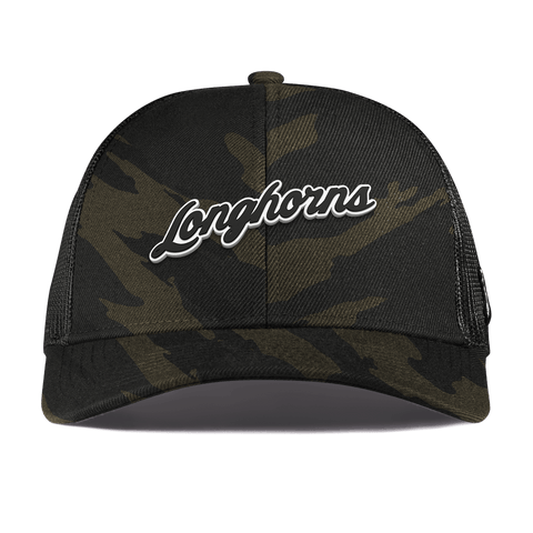 University of Texas "Vintage Texas Longhorn Script" Curved Stretch Trucker Midnight Camo