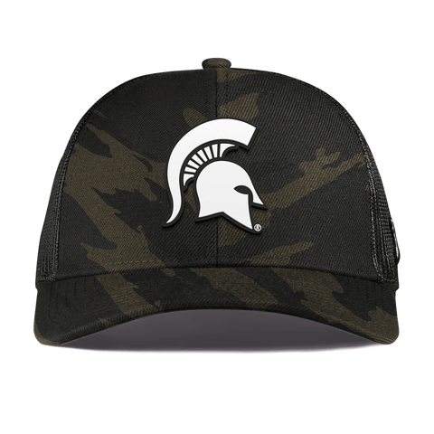 Michigan State University "Vintage MSU Team Logo" Curved Stretch Trucker Midnight Camo