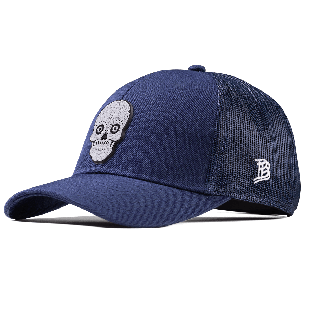 Sugar Skull PVC Stretch Snapback Trucker Navy