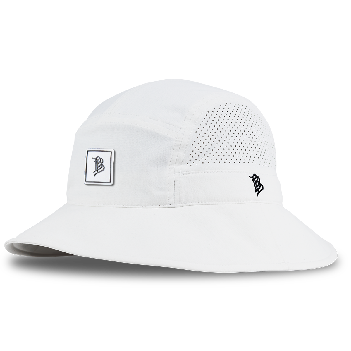 BB Square Icon PVC DualActive™ Performance Bucket Hat White