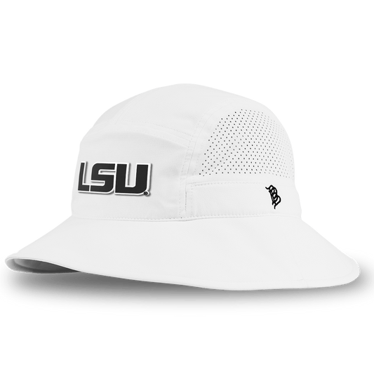 Louisiana State University "Vintage LSU Block" DualActive™ Performance Bucket Hat White