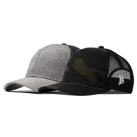 Bare Curved Trucker 2-Pack Midnight Camo + Heather Gray