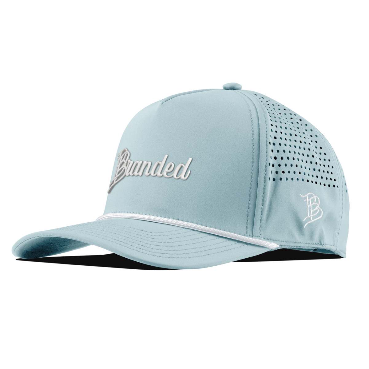 Branded Curved 5 Panel Rope (White Script) Sky Blue