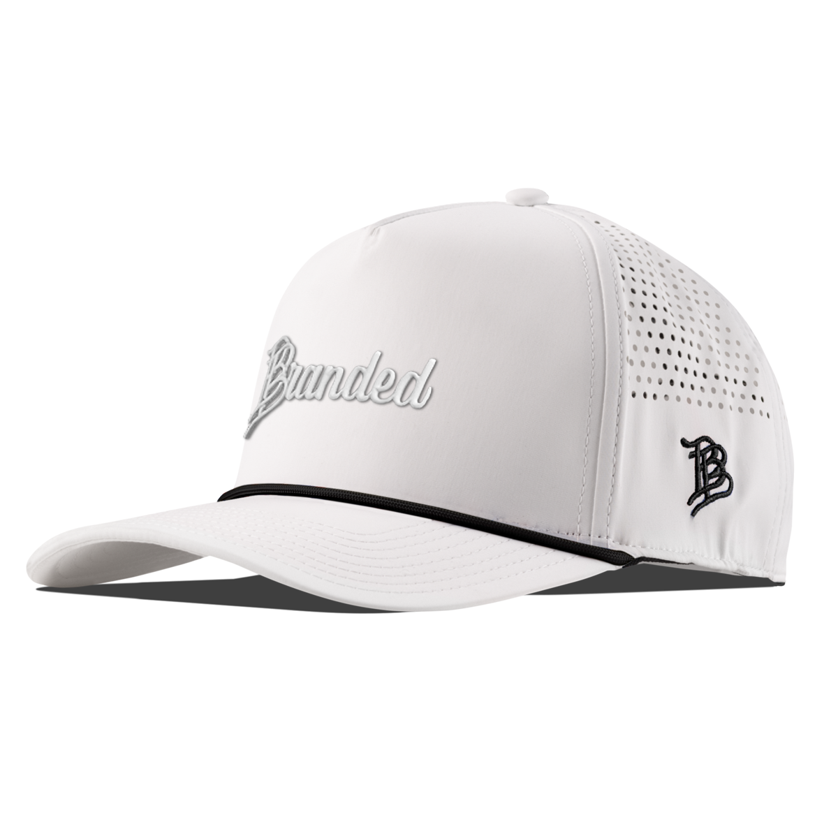 Branded Curved 5 Panel Performance (White Script) White/Black