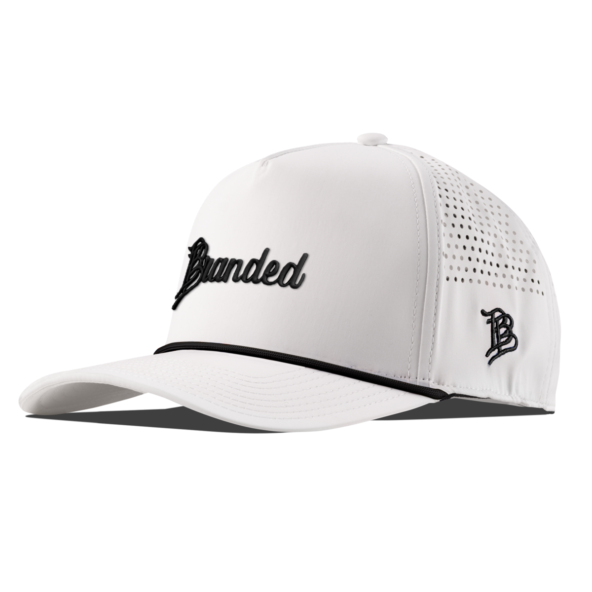 Branded Curved 5 Panel Performance (Black Script) White/Black