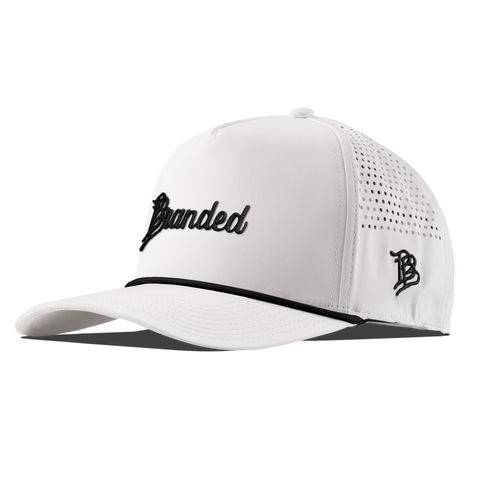 Branded Curved 5 Panel Performance (Black Script) White/Black