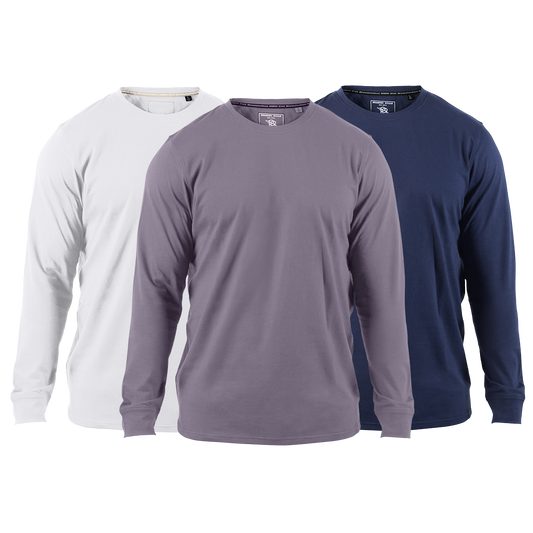 Cortaro™ Long Sleeve Tee 3-Pack Navy + White + Light Purple