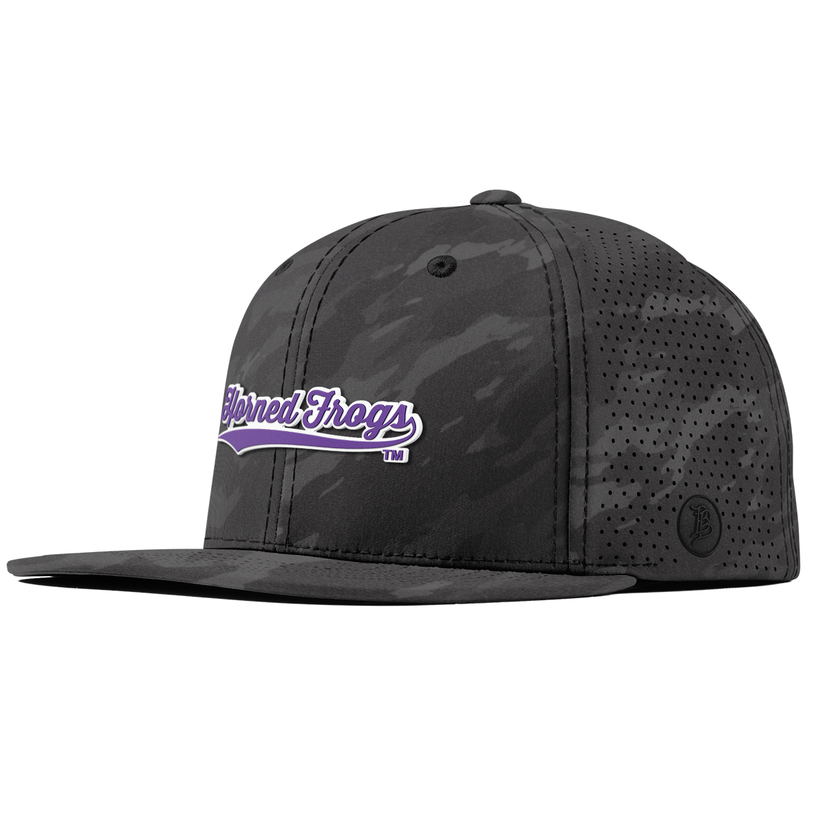 Texas Christian University "TCU Horned Frogs Scripts" Flat Elite Charcoal Camo
