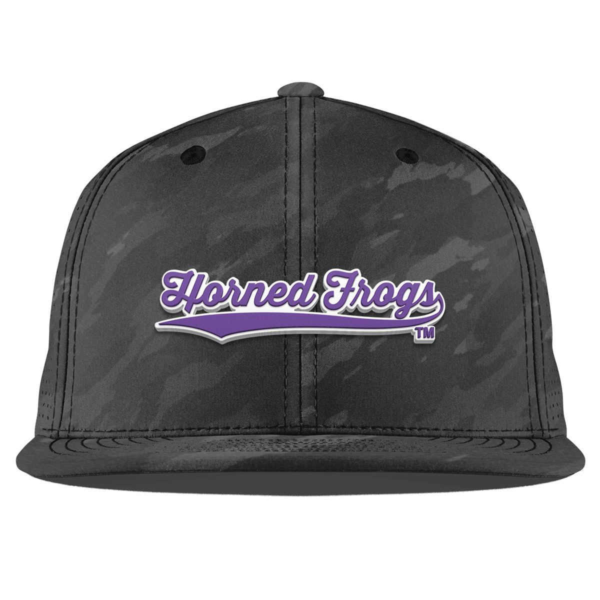 Texas Christian University "TCU Horned Frogs Scripts" Flat Elite Charcoal Camo