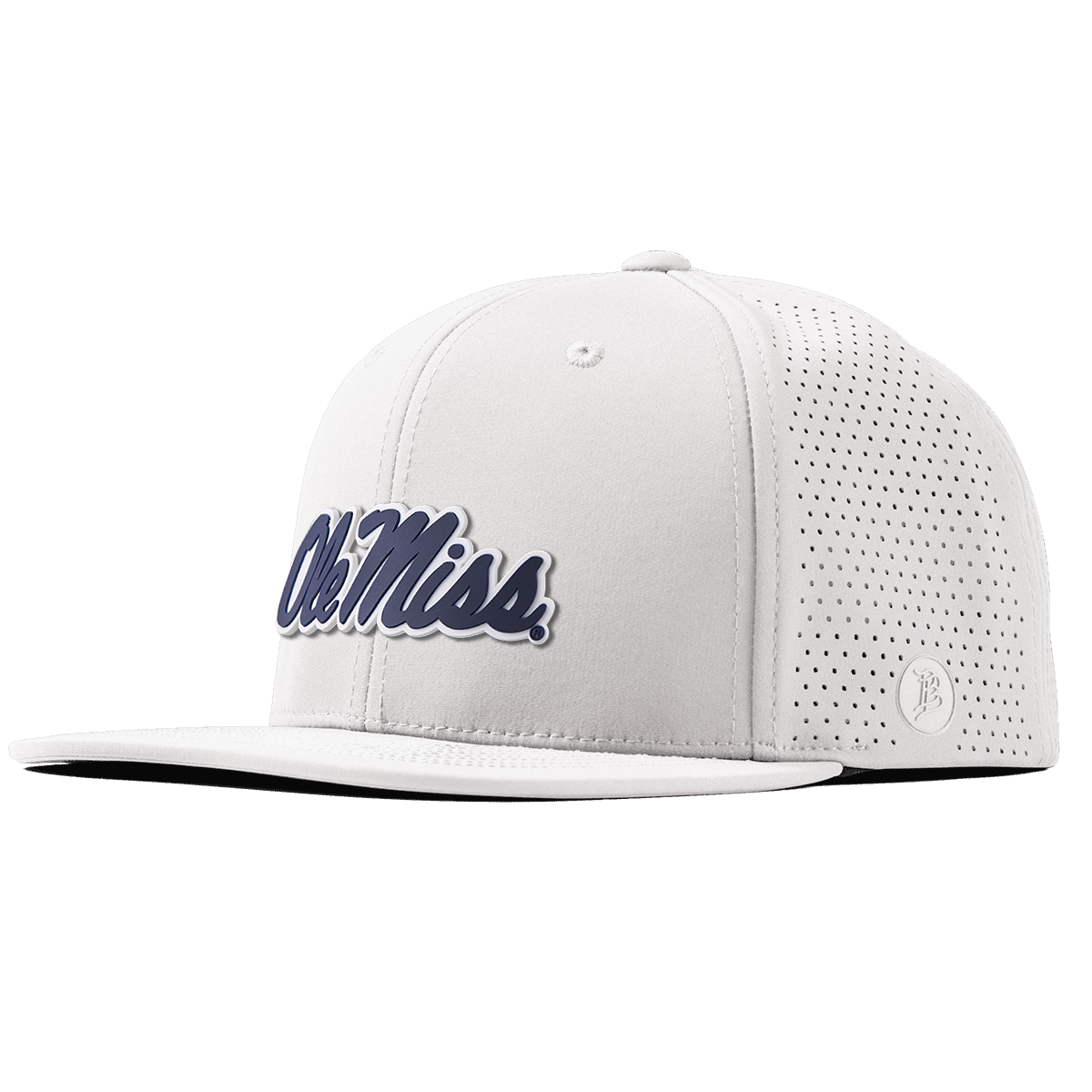 University of Mississippi "Ole Miss Navy Script" Flat Elite White