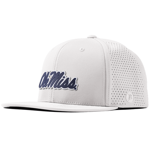 University of Mississippi "Ole Miss Navy Script" Flat Elite White