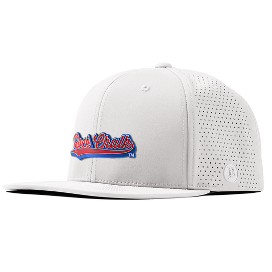 University of Kansas KU "Rock Chalk Red and Blue Script" Flat Elite White