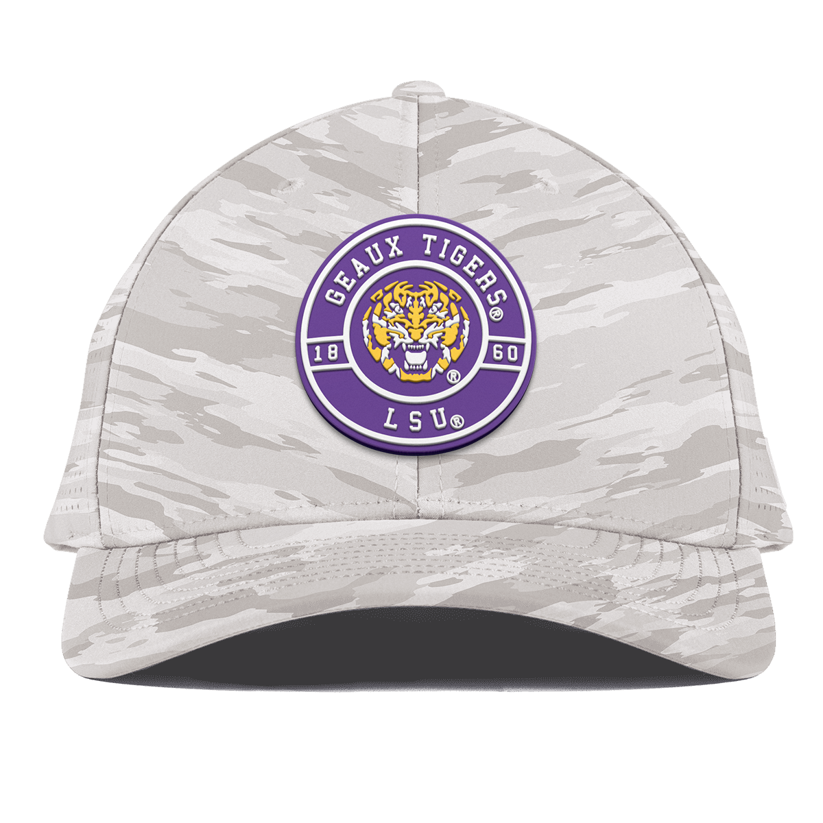 Louisiana State University "Geaux LSU Tigers" Curved Elite Arctic Camo