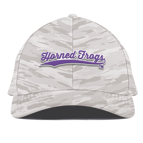 Texas Christian University "TCU Horned Frogs Scripts" Curved Elite Arctic Camo