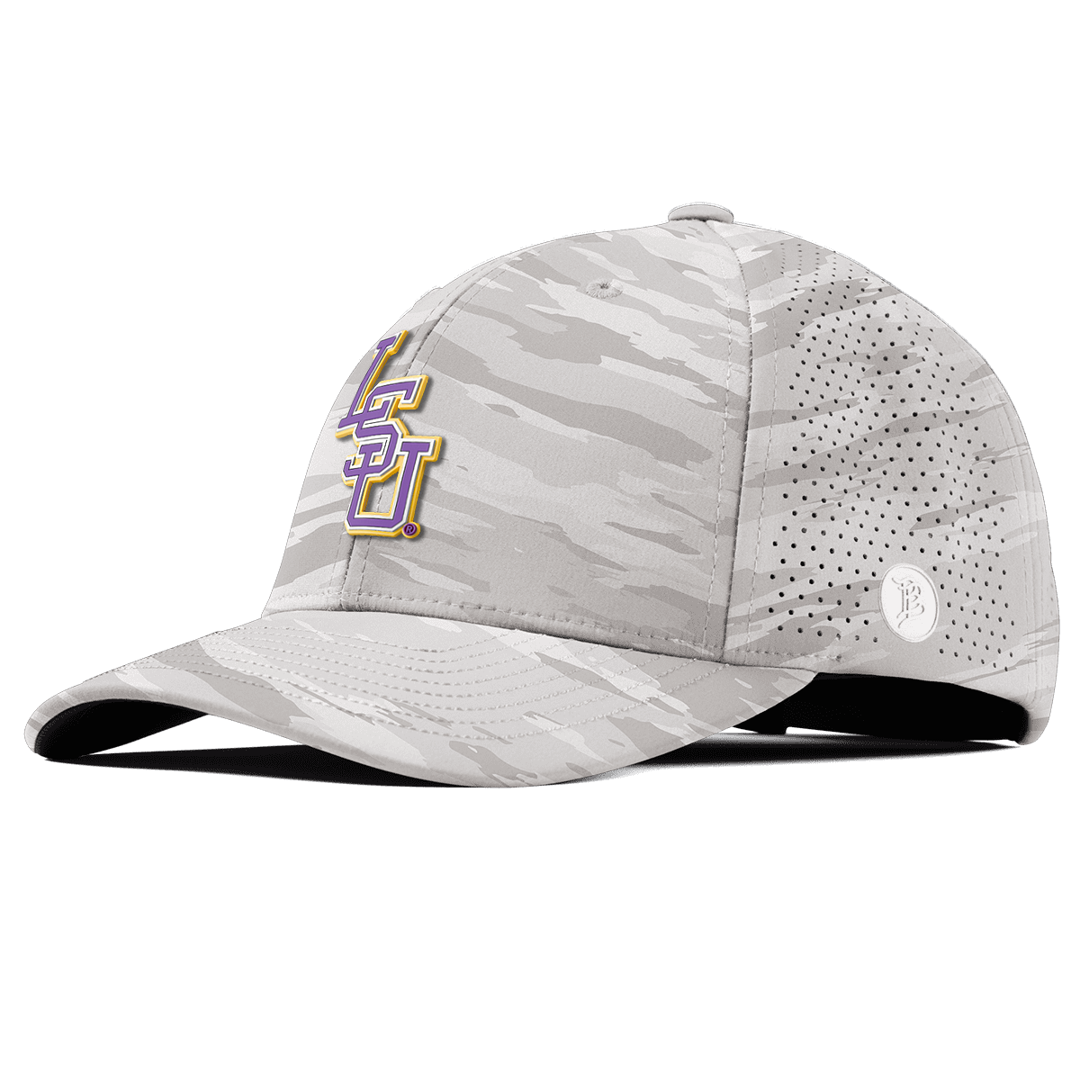 Louisiana State University "LSU Baseball Purple" Curved Elite Arctic Camo