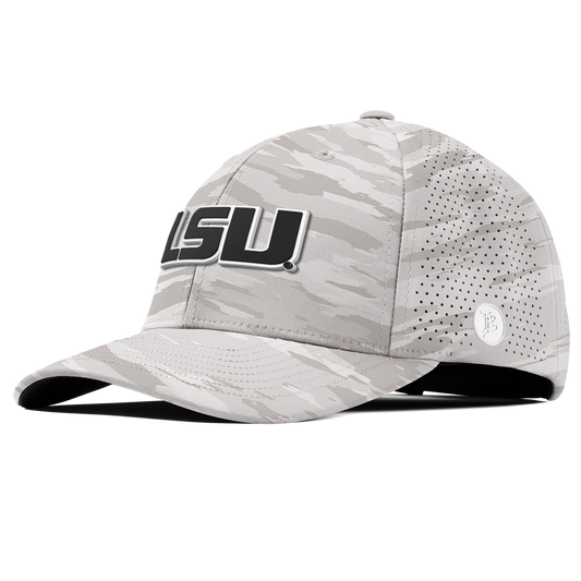 Louisiana State University "Vintage LSU Block" Curved Elite Arctic Camo
