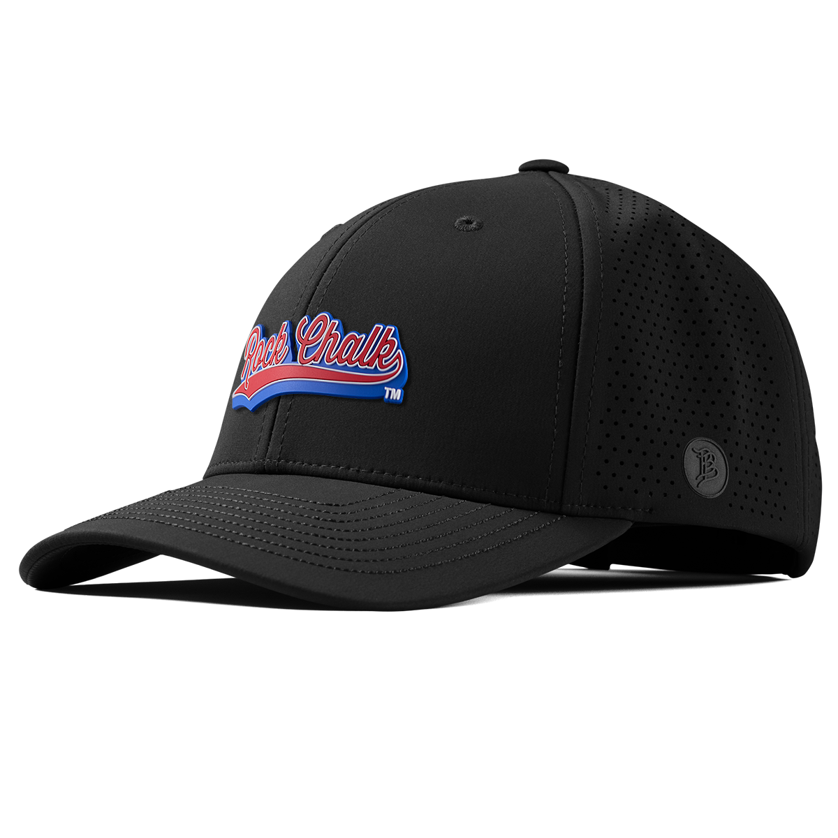 University of Kansas KU "Rock Chalk Red and Blue Script" Curved Elite Black
