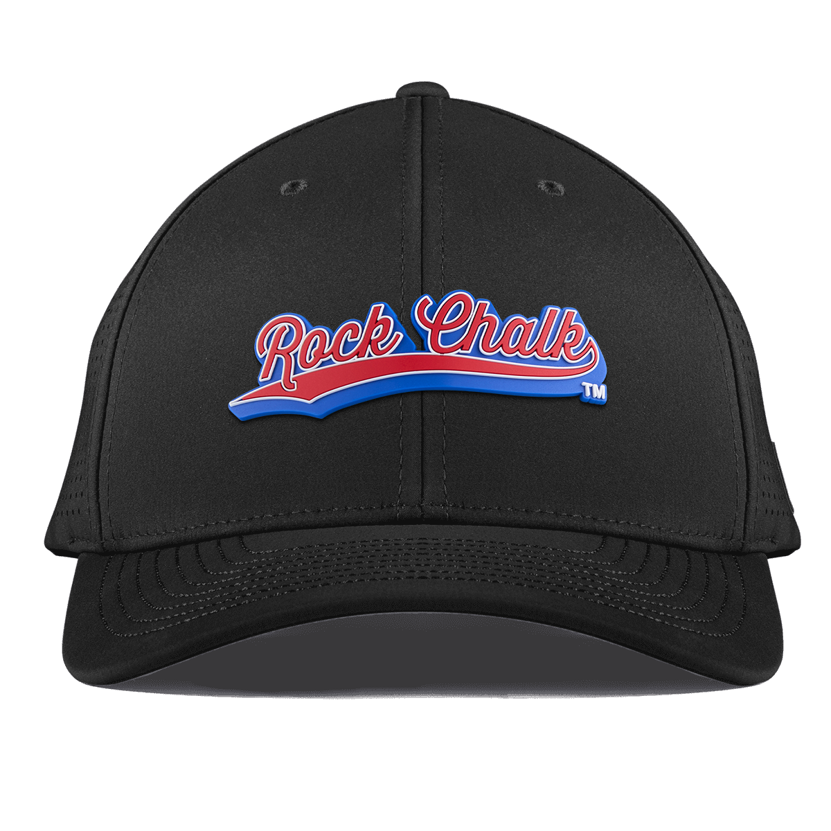 University of Kansas KU "Rock Chalk Red and Blue Script" Curved Elite Black
