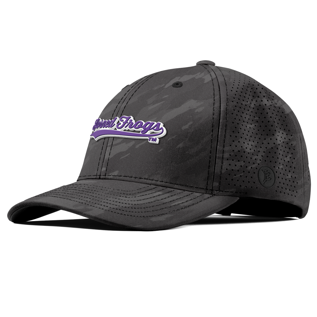 Texas Christian University "TCU Horned Frogs Scripts" Curved Elite Charcoal Camo