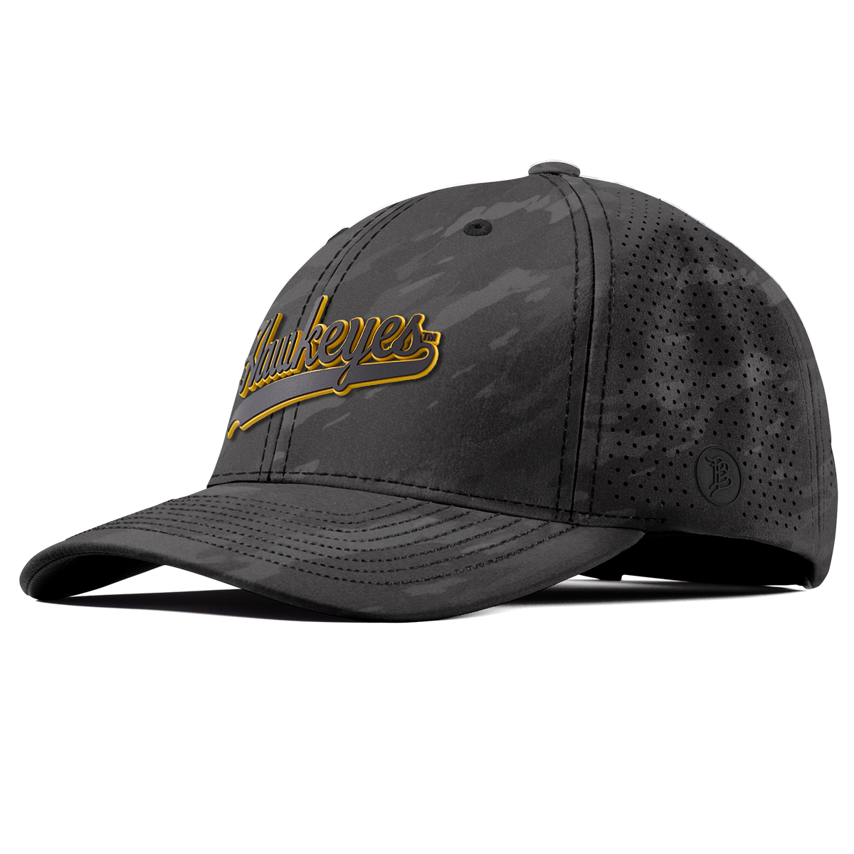 University of Iowa "Iowa Hawkeyes Script" Curved Elite Charcoal Camo
