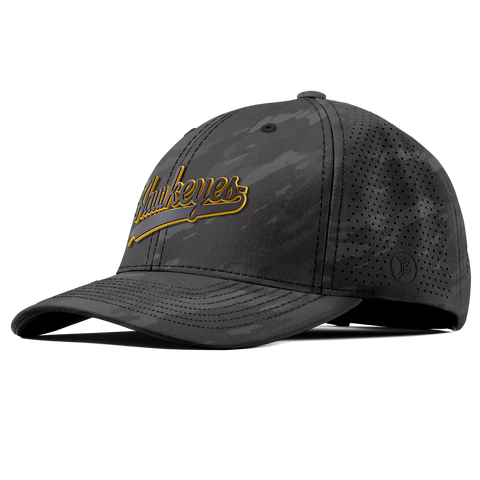University of Iowa "Iowa Hawkeyes Script" Curved Elite Charcoal Camo