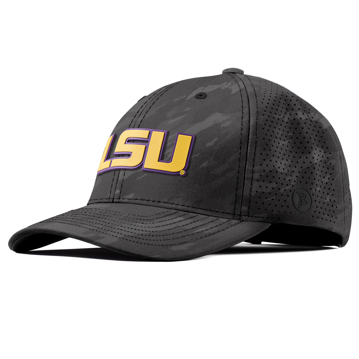 Louisiana State University "LSU Gold Block" Curved Elite Charcoal Camo
