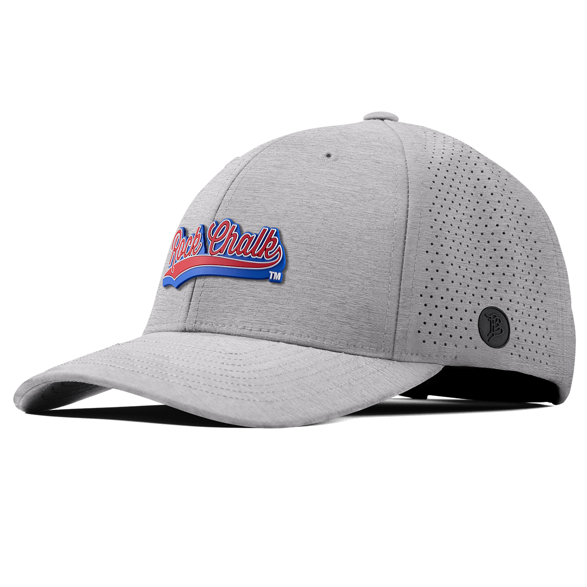 University of Kansas KU "Rock Chalk Red and Blue Script" Curved Elite Heather Gray