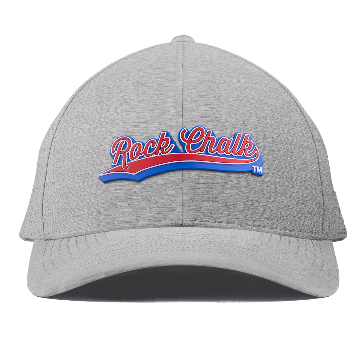 University of Kansas KU "Rock Chalk Red and Blue Script" Curved Elite Heather Gray