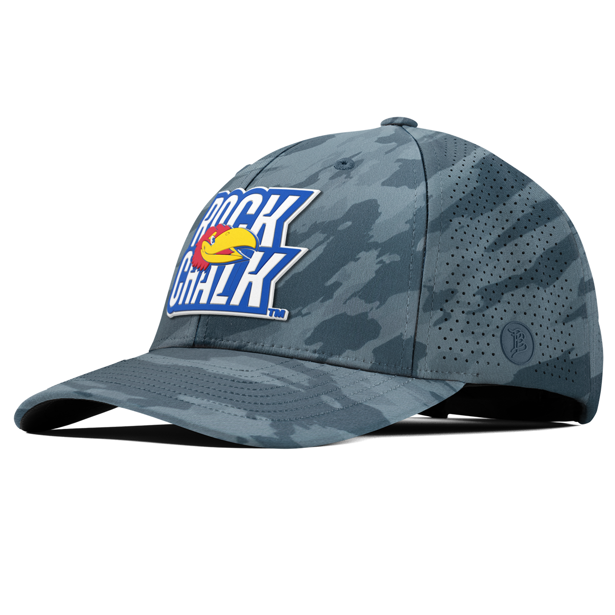 University of Kansas "Kansas Rock Chalk Block" Curved Elite Marine Camo