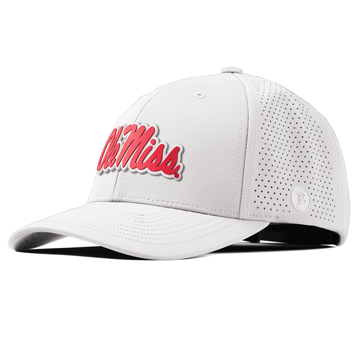University of Mississippi "Ole Miss Crimson Script" Curved Elite White