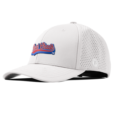 University of Kansas KU "Rock Chalk Red and Blue Script" Curved Elite White