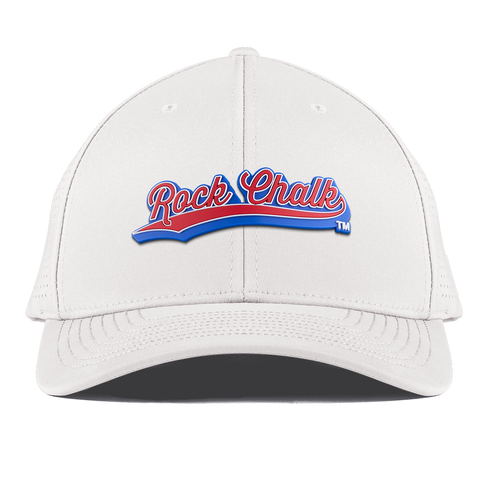 University of Kansas KU "Rock Chalk Red and Blue Script" Curved Elite White