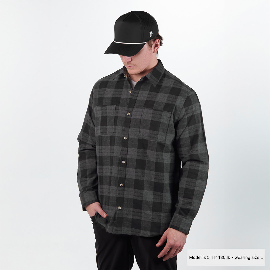 Myca™  Plaid Button-Up Model Charcoal