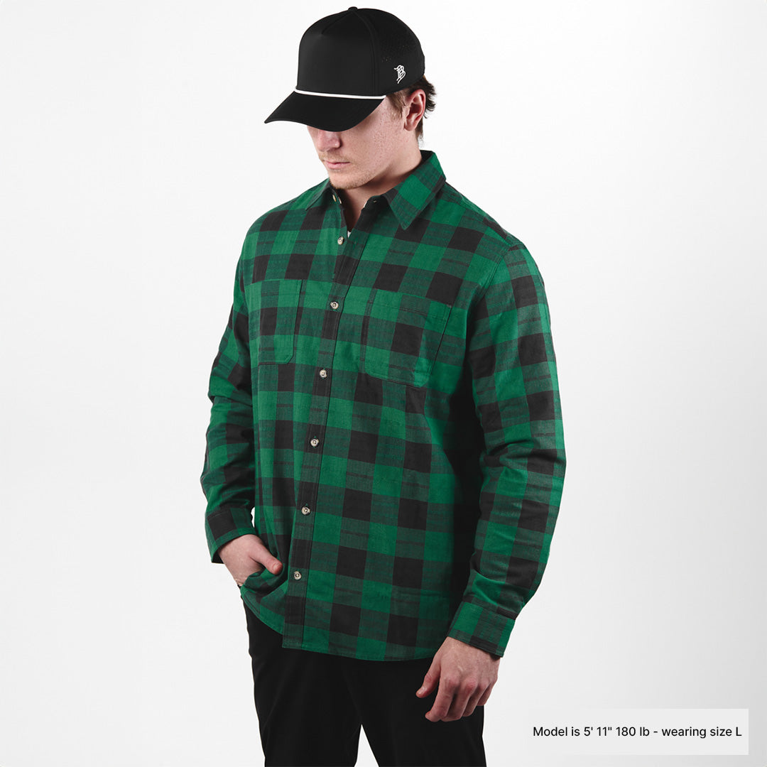 Myca™  Plaid Button-Up Model Kelly Green