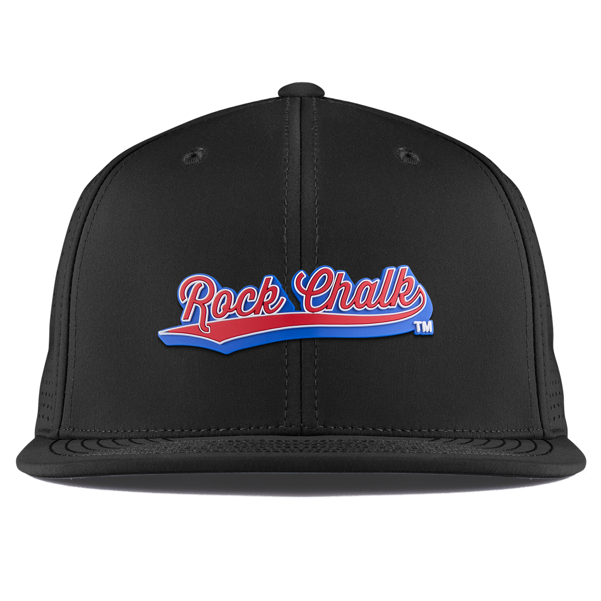 University of Kansas "KU Rock Chalk Red and Blue Script" Flat Elite XGen™ Black