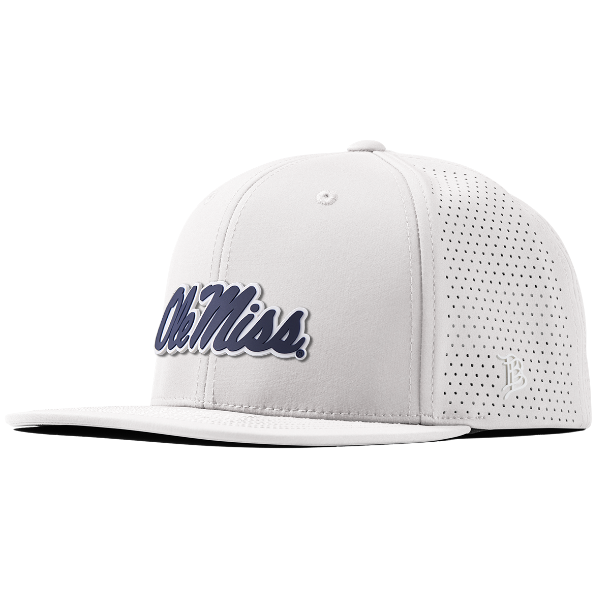 University of Mississippi "Ole Miss Navy Script" Flat Elite XGen™ White