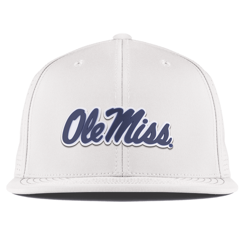 University of Mississippi "Ole Miss Navy Script" Flat Elite XGen™ White