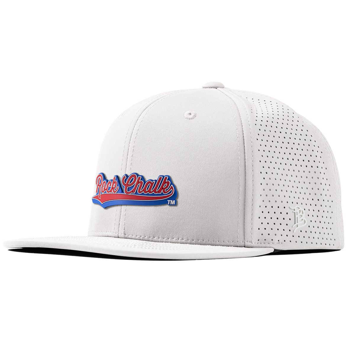 University of Kansas "KU Rock Chalk Red and Blue Script" Flat Elite XGen™ White