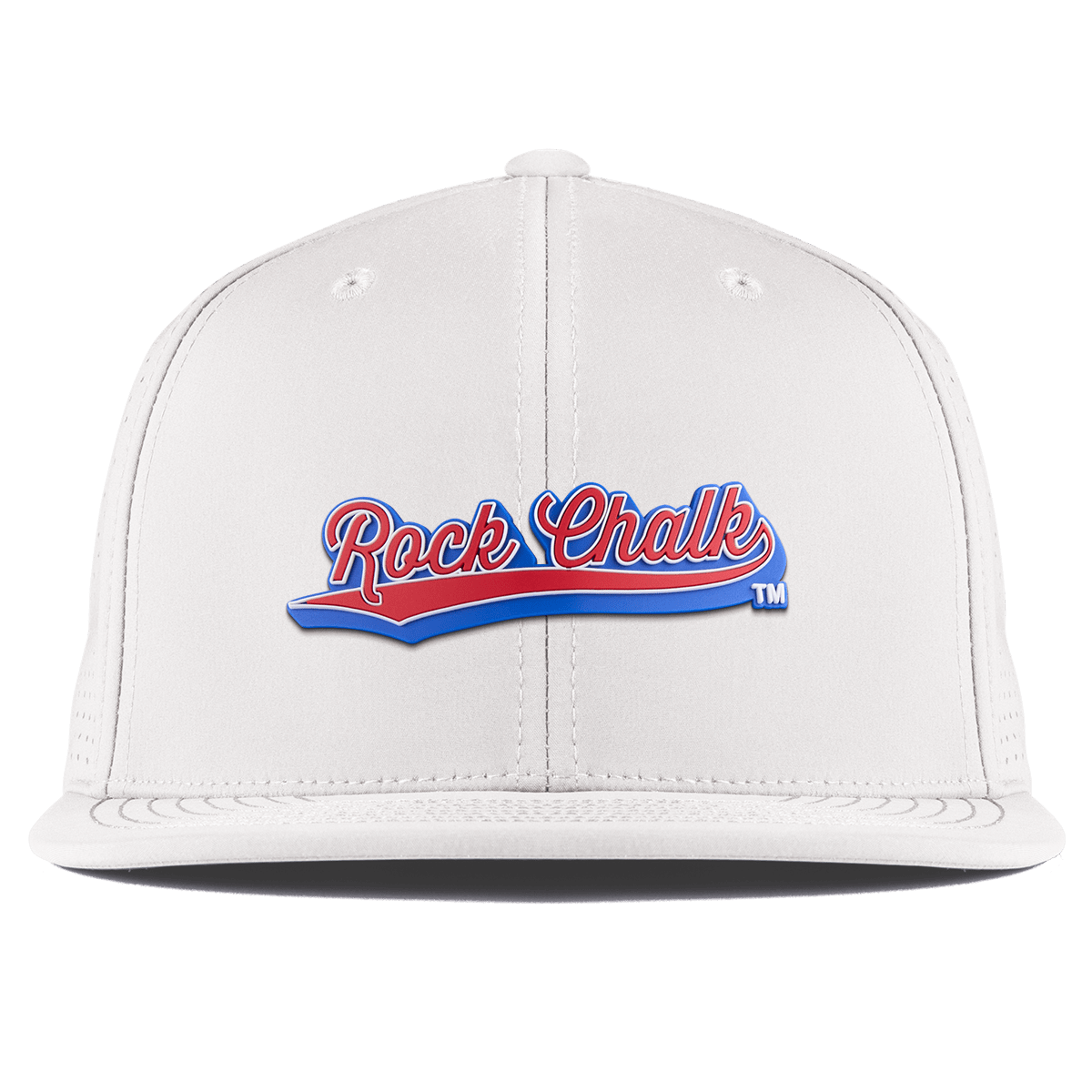 University of Kansas "KU Rock Chalk Red and Blue Script" Flat Elite XGen™ White