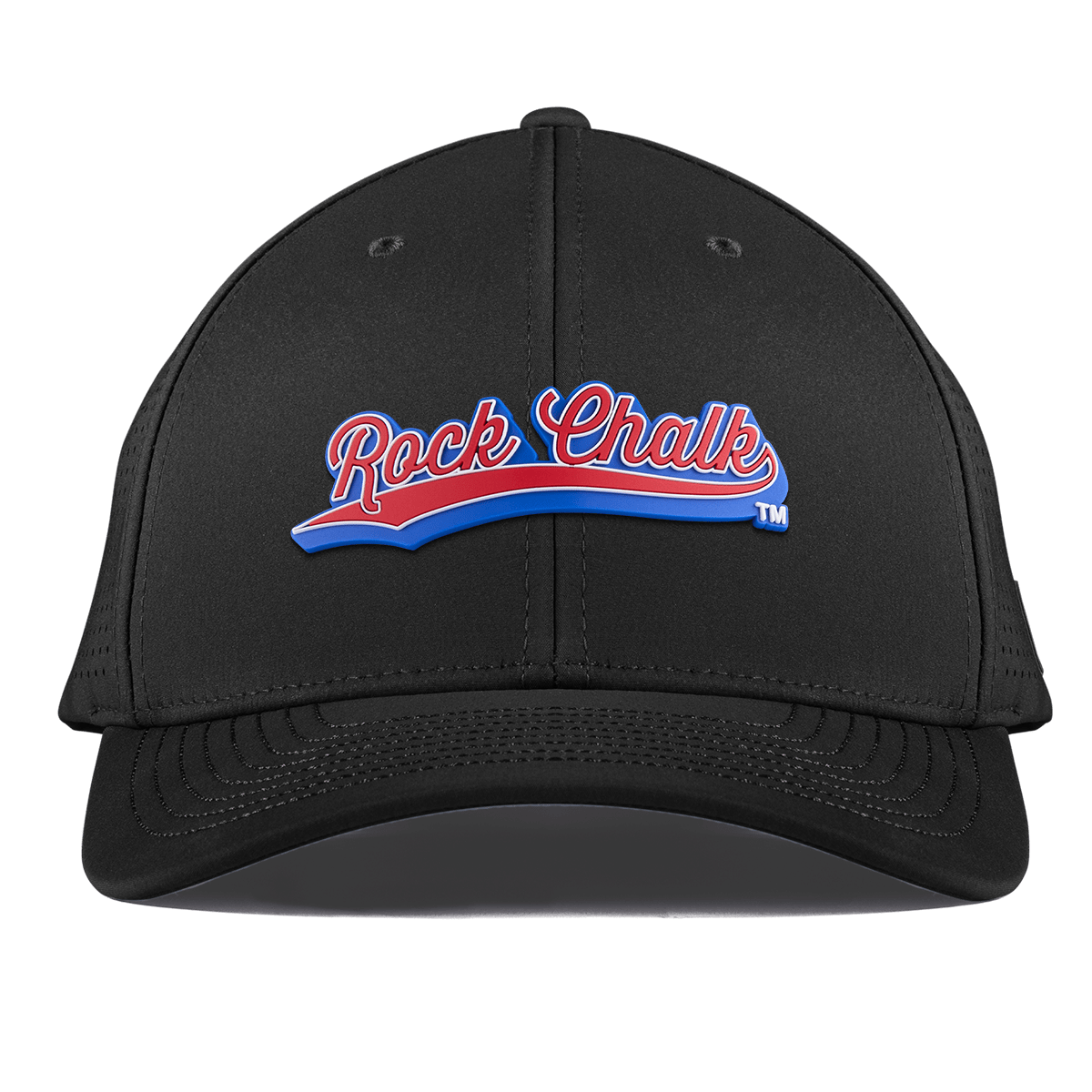 University of Kansas "KU Rock Chalk Red and Blue Script" Curved Elite XGen™ Black