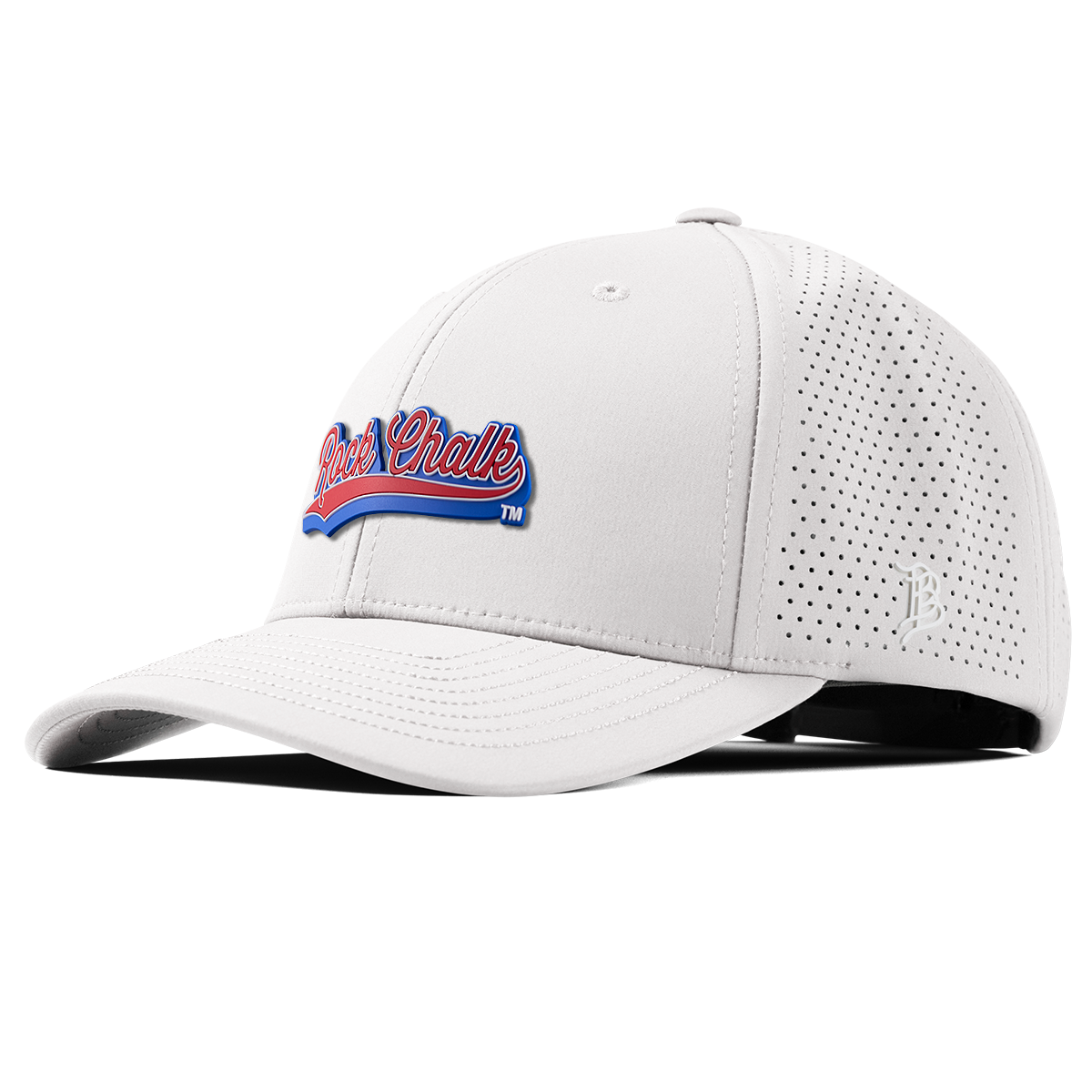 University of Kansas "KU Rock Chalk Red and Blue Script" Curved Elite XGen™ White