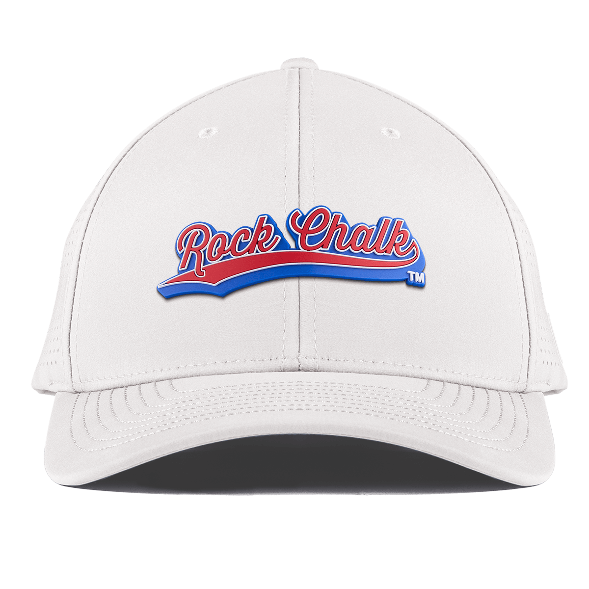 University of Kansas "KU Rock Chalk Red and Blue Script" Curved Elite XGen™ White