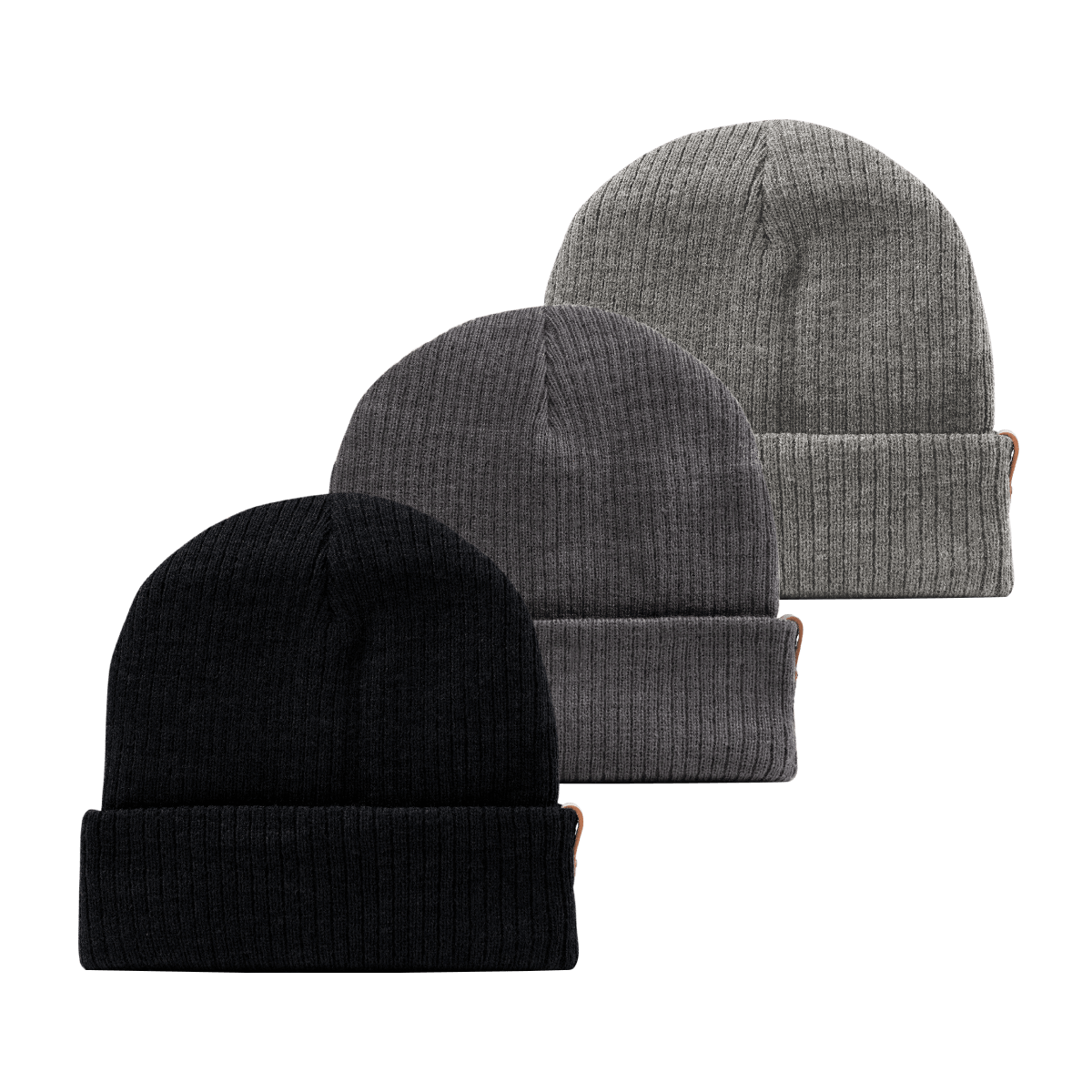 Bare Essential Beanie 3-Pack Black + Charcoal + Gray