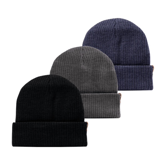 Bare Essential Beanie 3-Pack Black + Charcoal + Navy